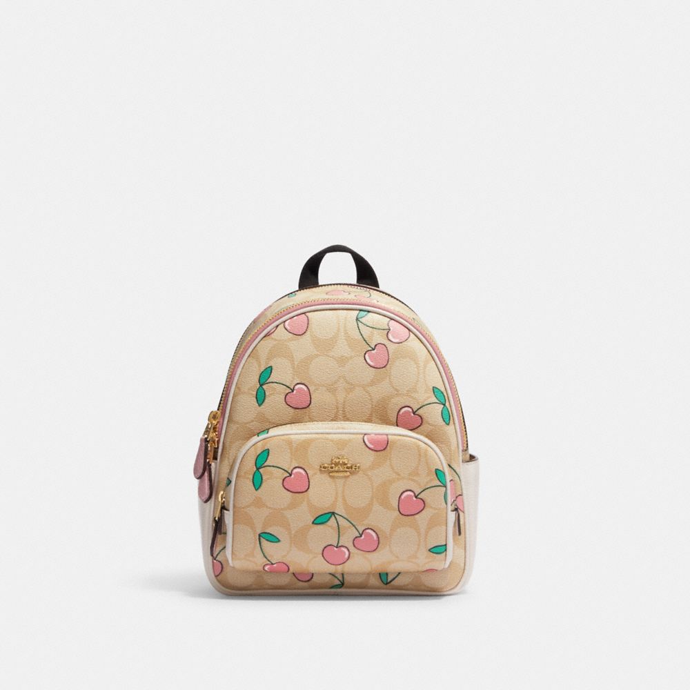 Mini Court Backpack In Signature Canvas With Heart Cherry Print