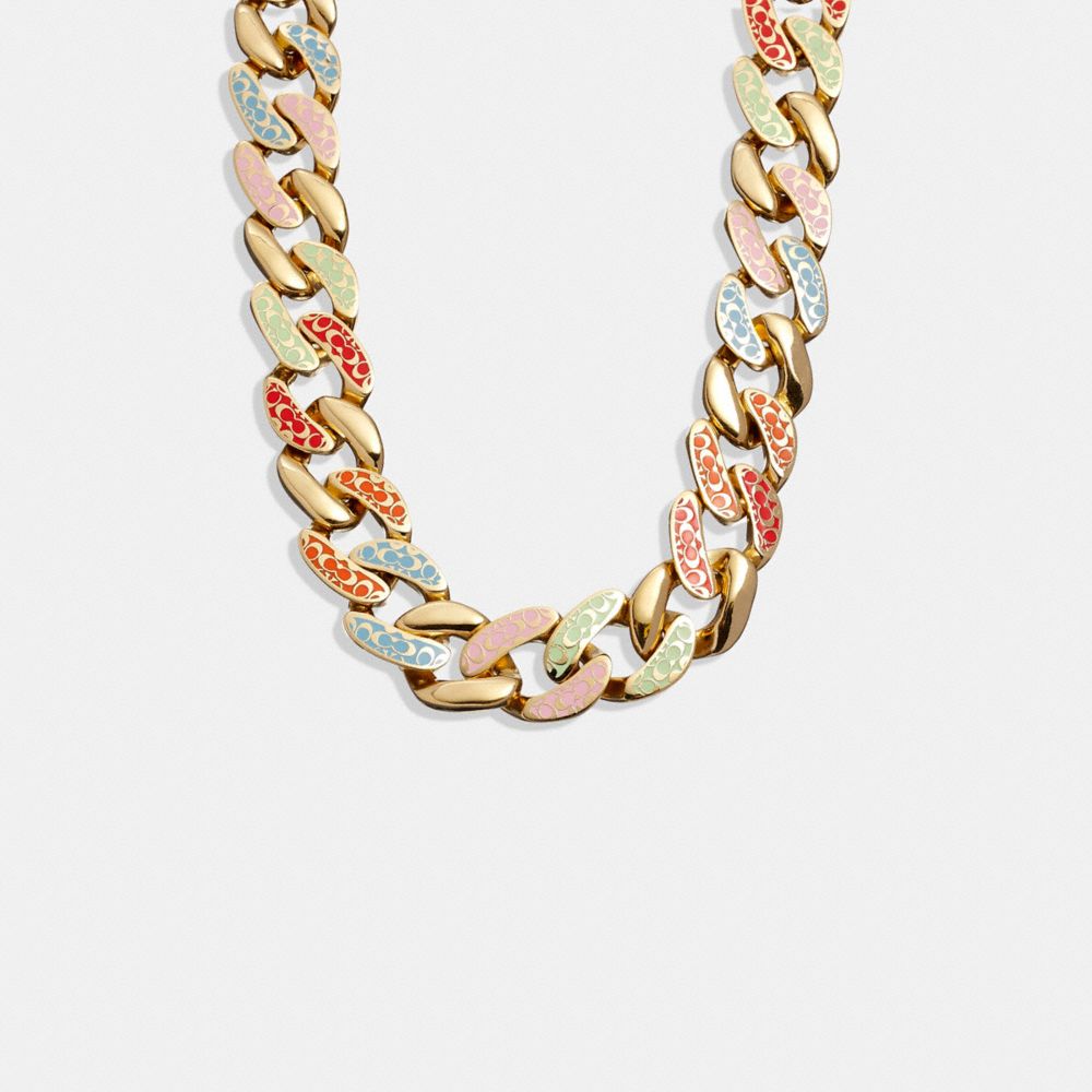 Quilted Signature Enamel Link Necklace COACH®