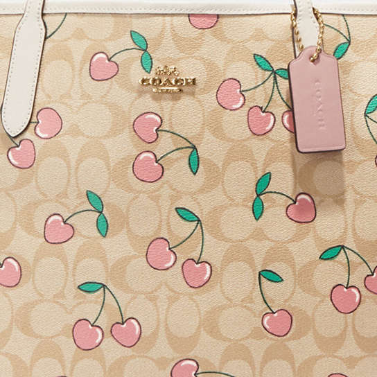 COACH® | City Tote In Signature Canvas With Heart Cherry Print