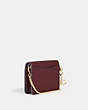 COACH®,BOXED MINI WALLET ON A CHAIN,Crossgrain Leather,Mini,Gold/Black Cherry,Angle View