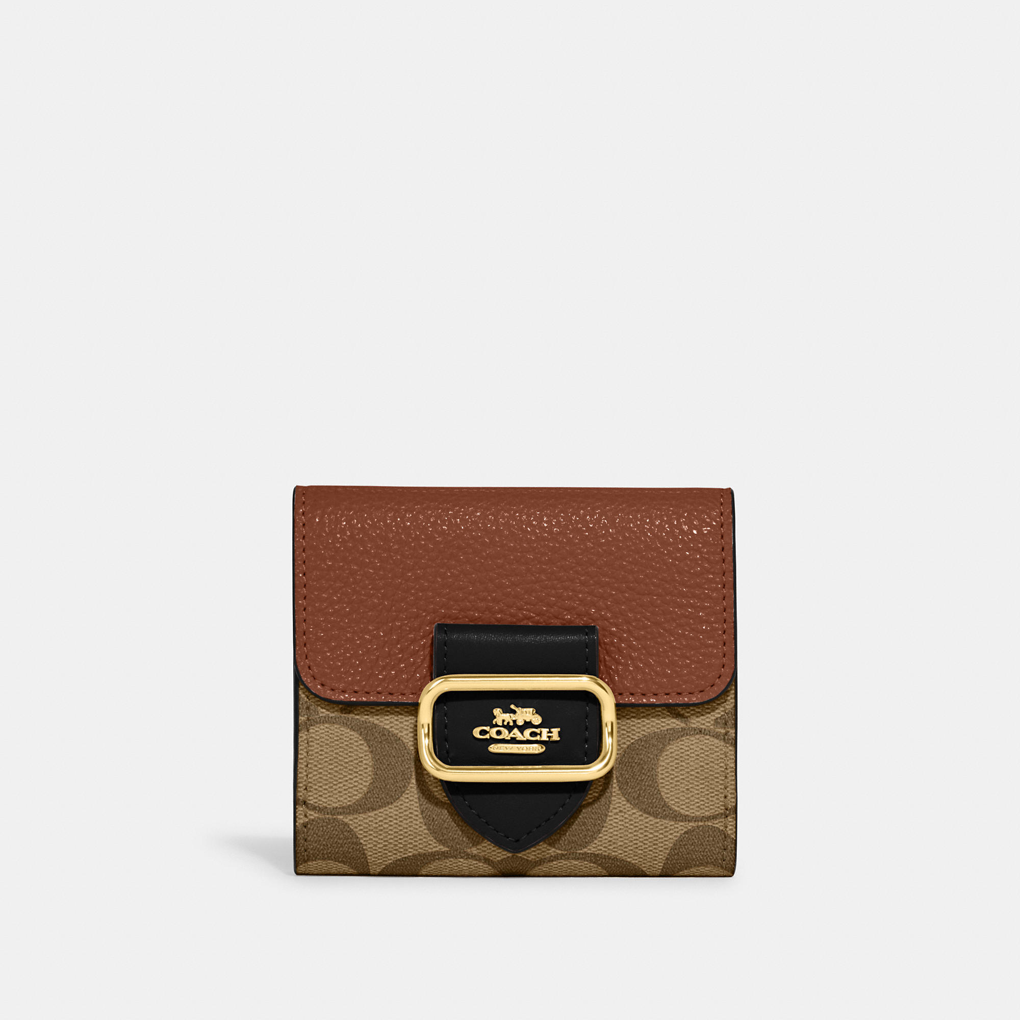 Shop Coach Outlet Small Morgan Wallet In Colorblock Signature Canvas In Beige