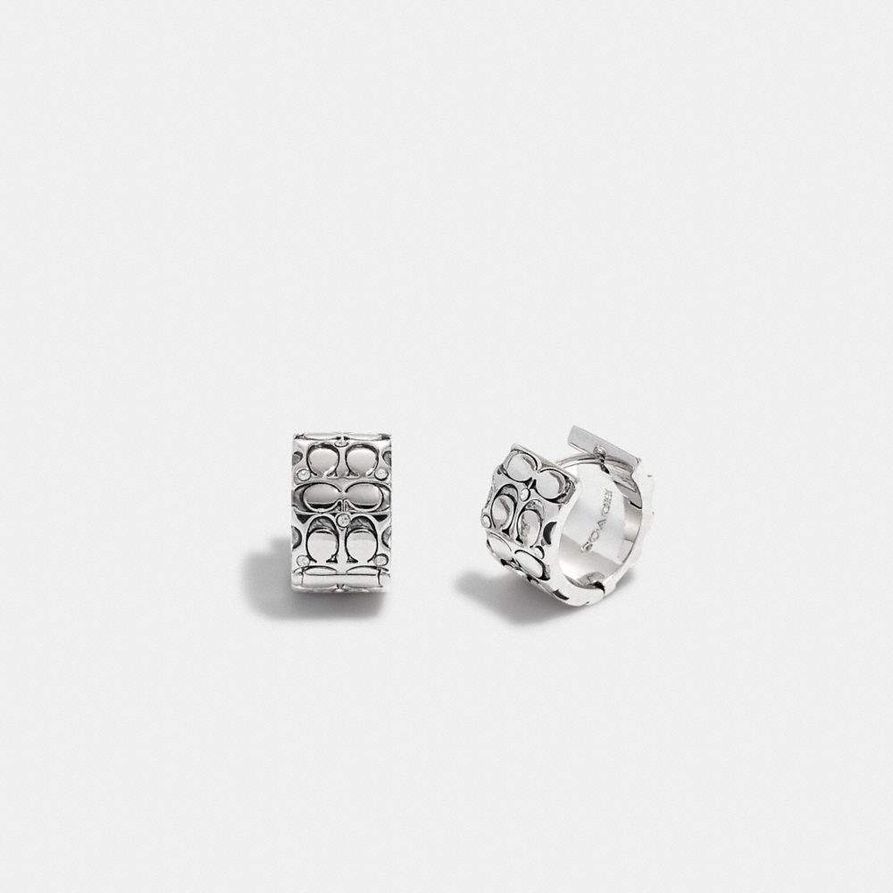 Coach Quilted Signature Huggie Earrings In Silver/black