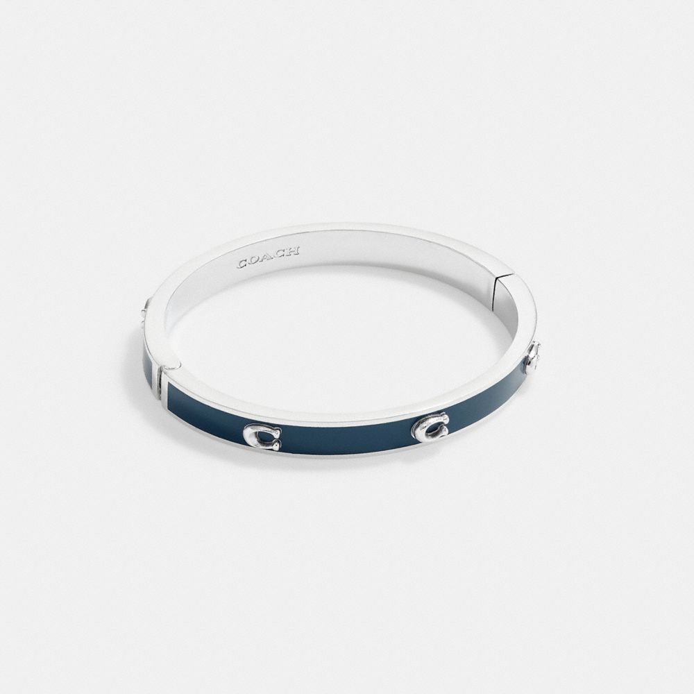 Coach Pegged Signature Hinged Bangle In Silver/blue