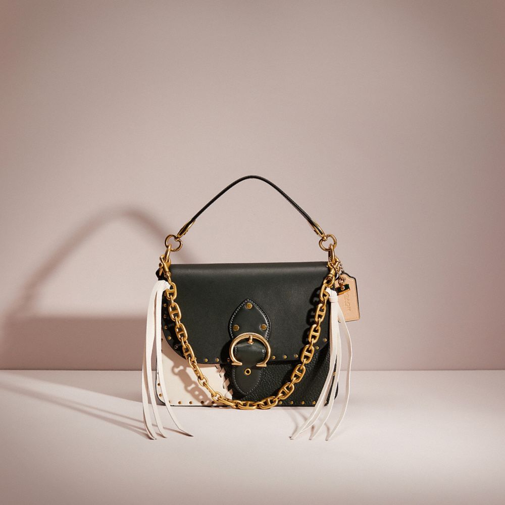 Coach Upcrafted Beat Shoulder Bag With Rivets In Brass/amazon Green