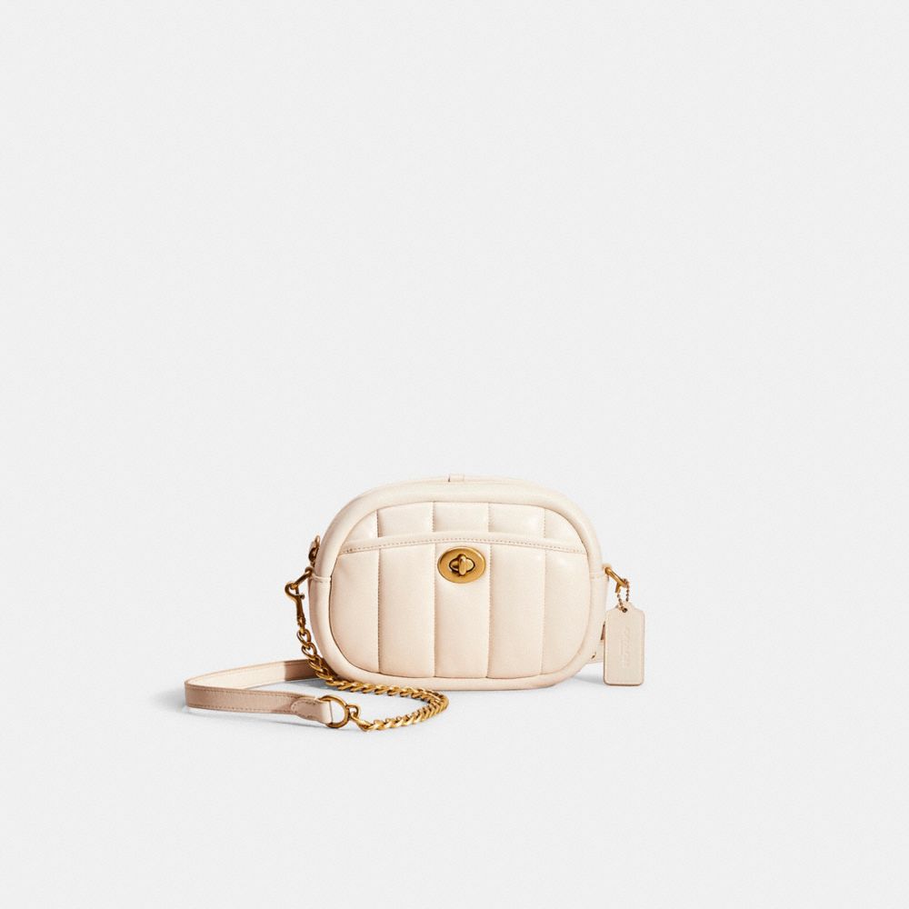 Coach Restored Small Camera Bag With Quilting In Brass/chalk