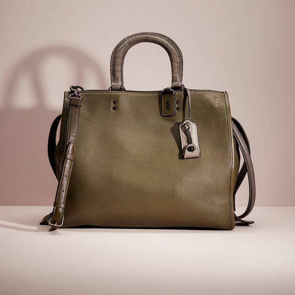 Coach Restored Rogue 36 With Colorblock Snakeskin Detail In Pewter/olive |  ModeSens