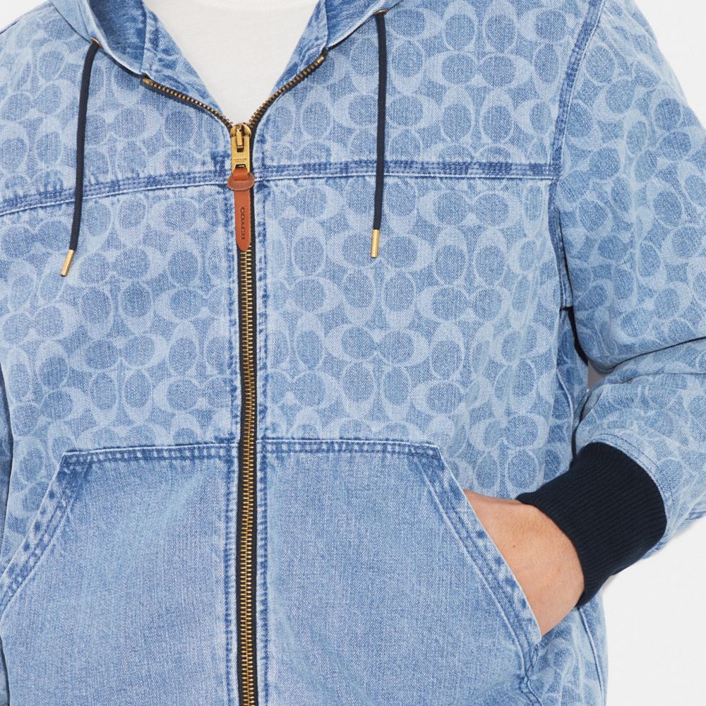 COACH® | Signature Denim Hooded Zip Up Jacket