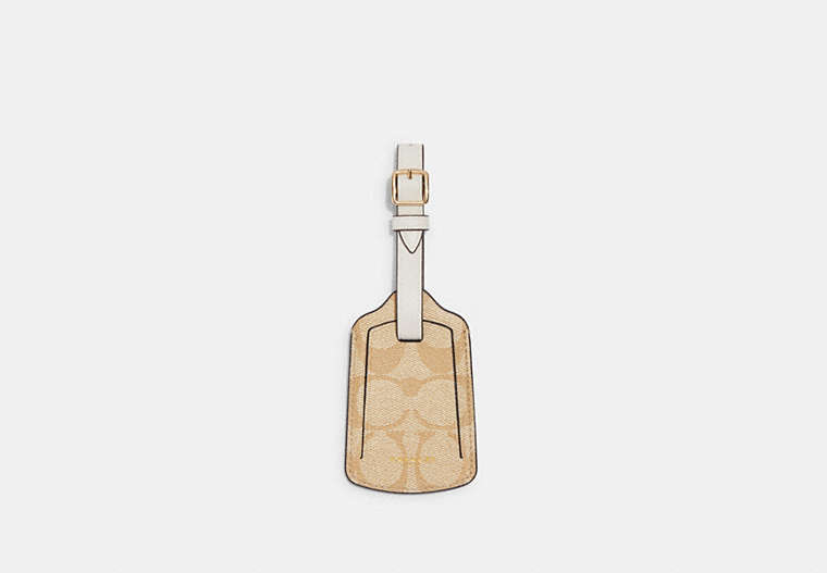 COACH®,LUGGAGE TAG IN SIGNATURE CANVAS,Signature Coated Canvas,Gold/Light Khaki Chalk,Front View