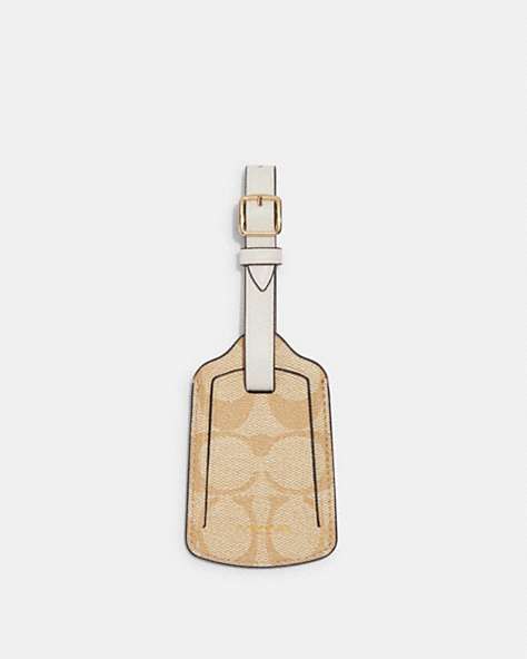 COACH®,LUGGAGE TAG IN SIGNATURE CANVAS,Signature Coated Canvas,Gold/Light Khaki Chalk,Front View