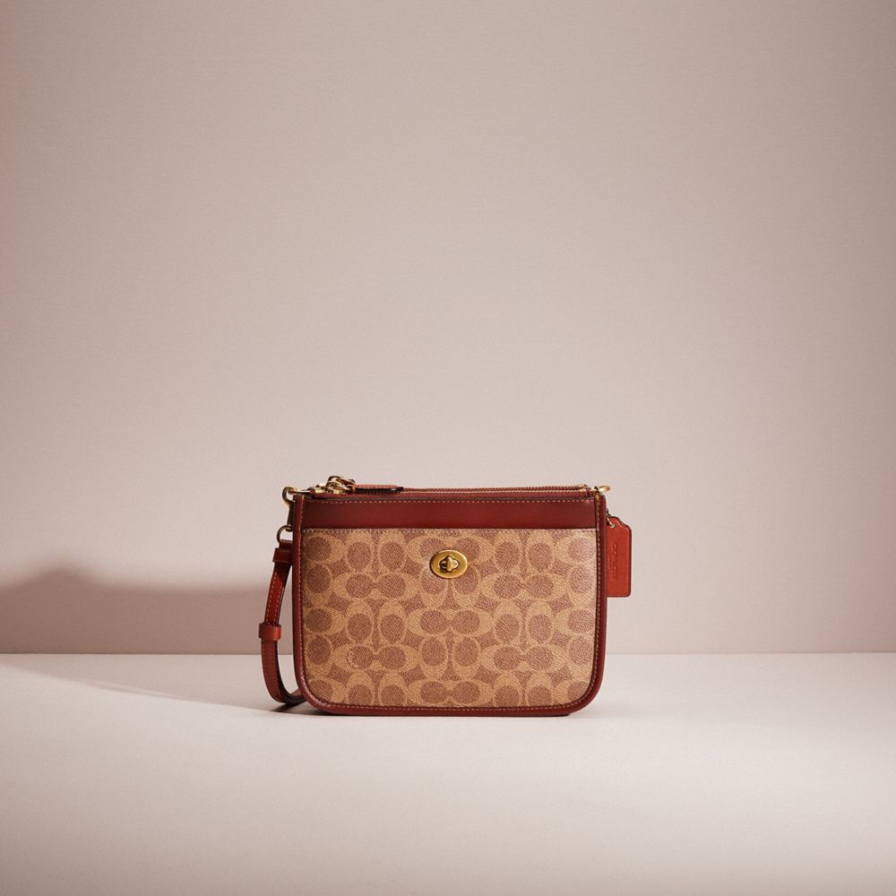 Coach Restored Slim Turnlock Crossbody In Signature Canvas In Brass/tan