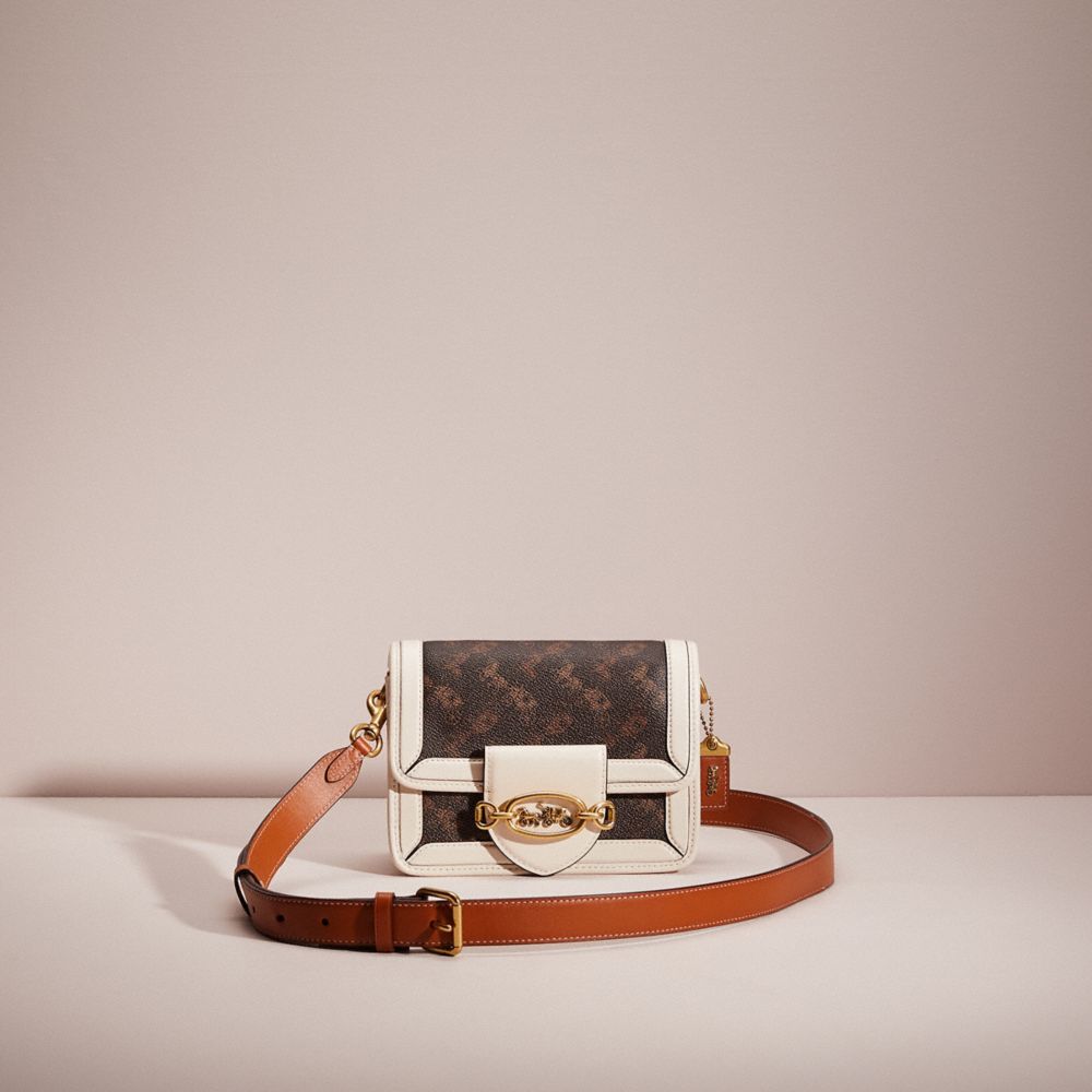 Coach Restored Hero Crossbody With Horse And Carriage Print In Brass/chalk Burnished Amber