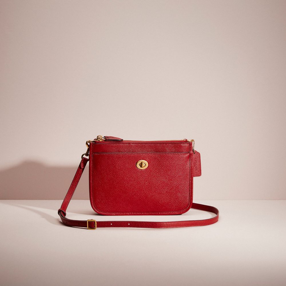 Coach Restored Slim Turnlock Crossbody In Brass/brick Red