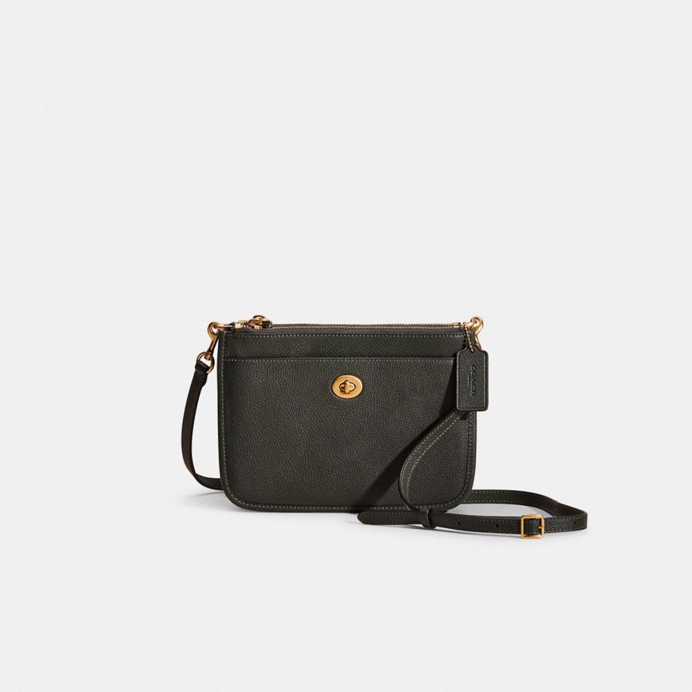 Coach Restored Slim Turnlock Crossbody In Brass/amazon Green