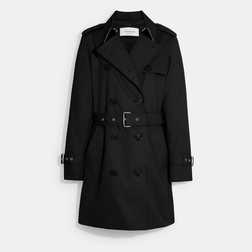 COACH®,Solid Mid Trench Coat,Cotton,Polyester,Viscose,Trench,Button,Center Back Vent,Ripstop,Work,,Front View