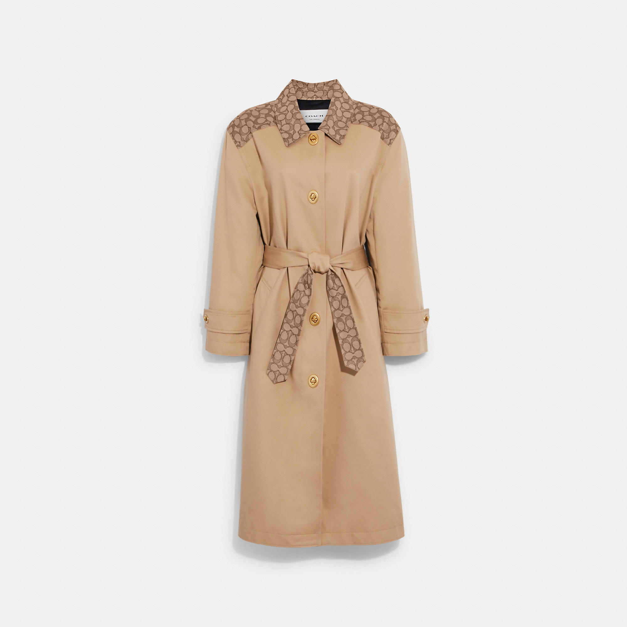Shop Coach Outlet Signature Turnlock Trench Coat In Beige