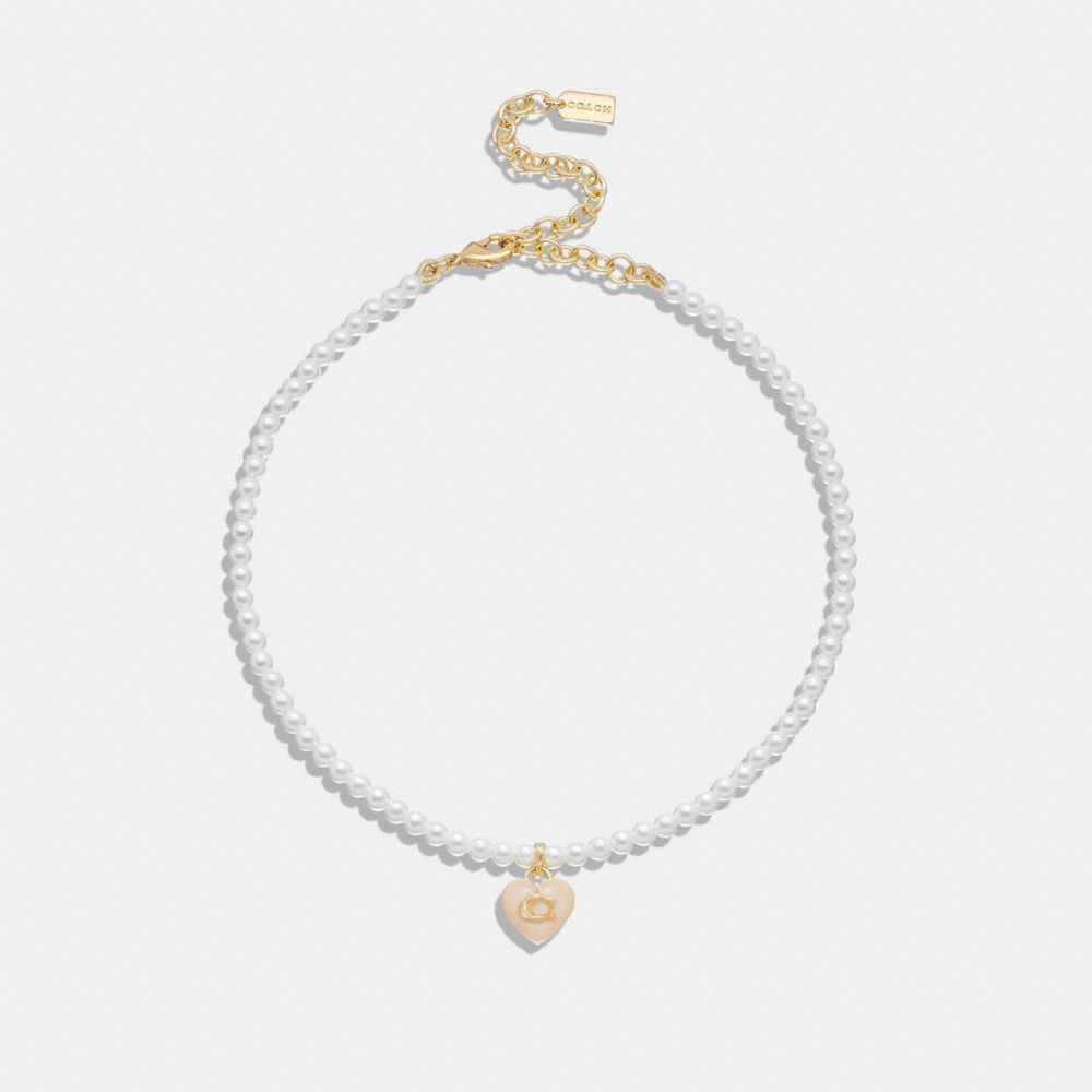 COACH® Signature Heart Pendant Pearl Choker Necklace