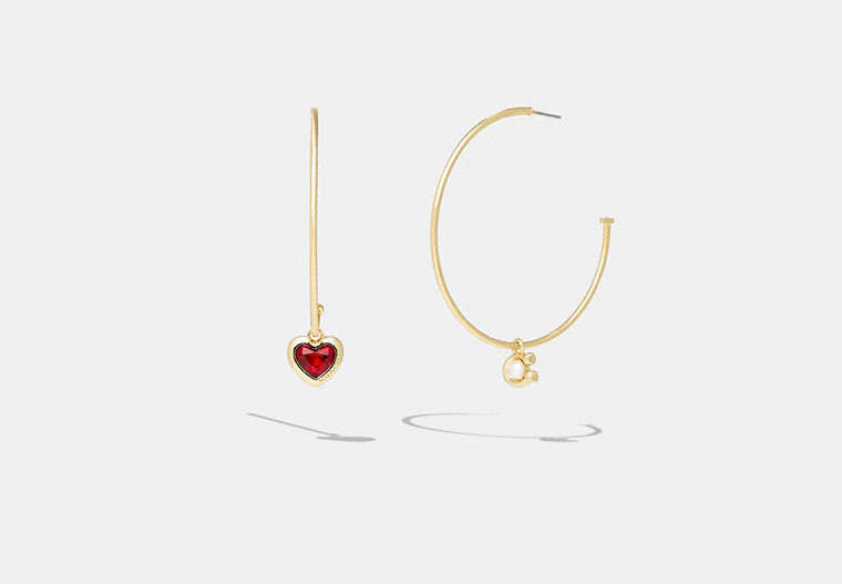 Signature Stone And Heart Mismatch Hoop Earrings