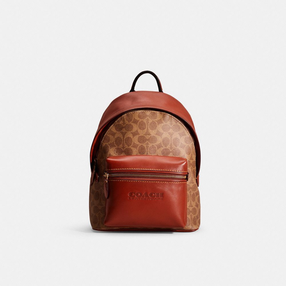 Coach Restored Charter Backpack 24 In Signature Canvas In Brass/tan/rust