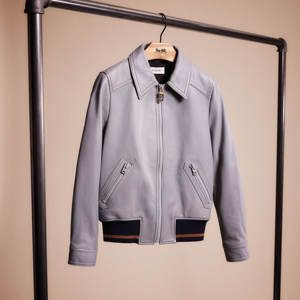 Coach Restored Leather Blouson Jacket With Rib In Blue ModeSens
