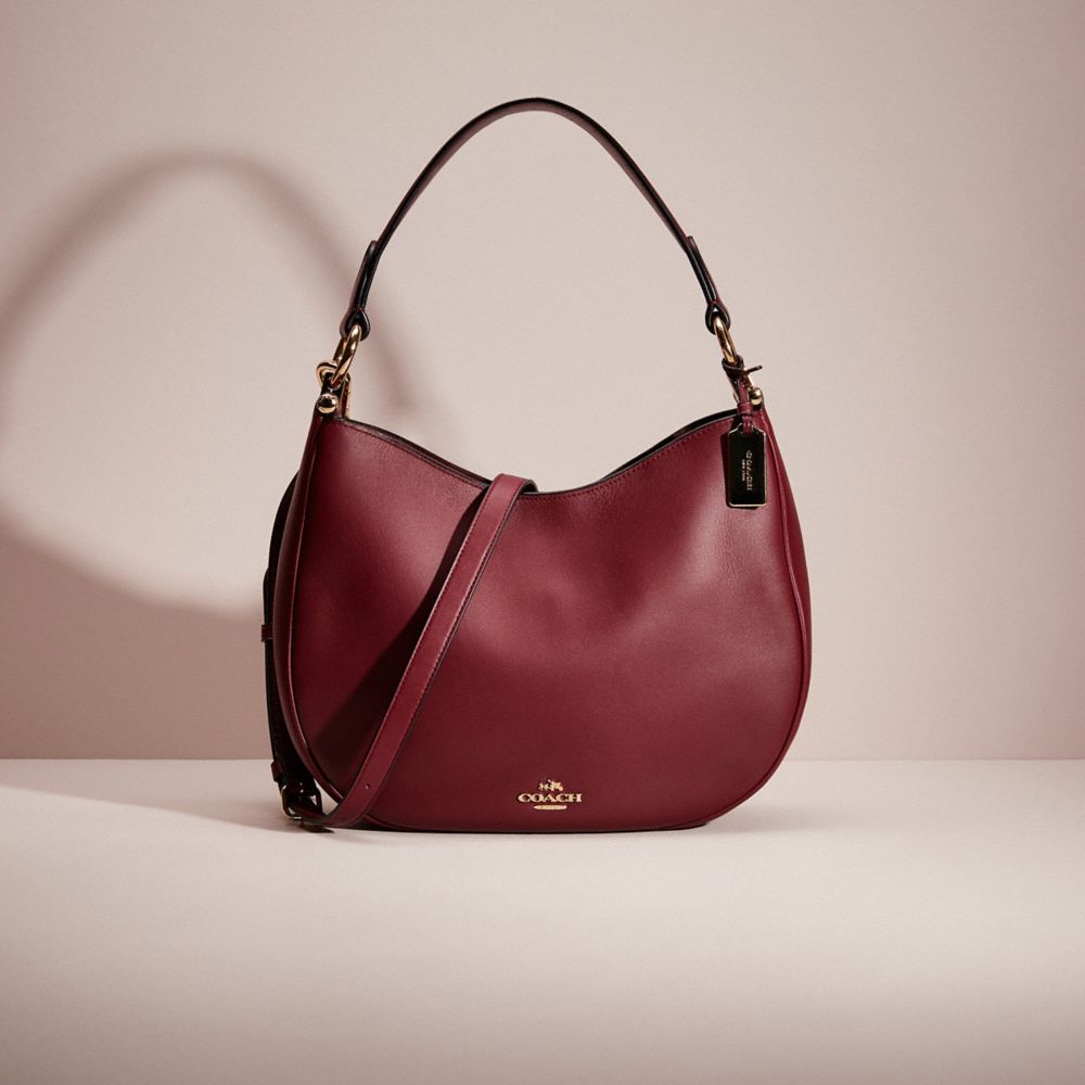 Coach Restored Mae Hobo In Light Gold/black Cherry