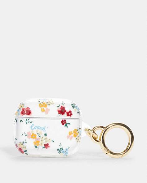 COACH®,AIRPODS 3RD GENERATION CASE WITH WILDFLOWER FLORAL PRINT,pvc,Clear/Red,Front View