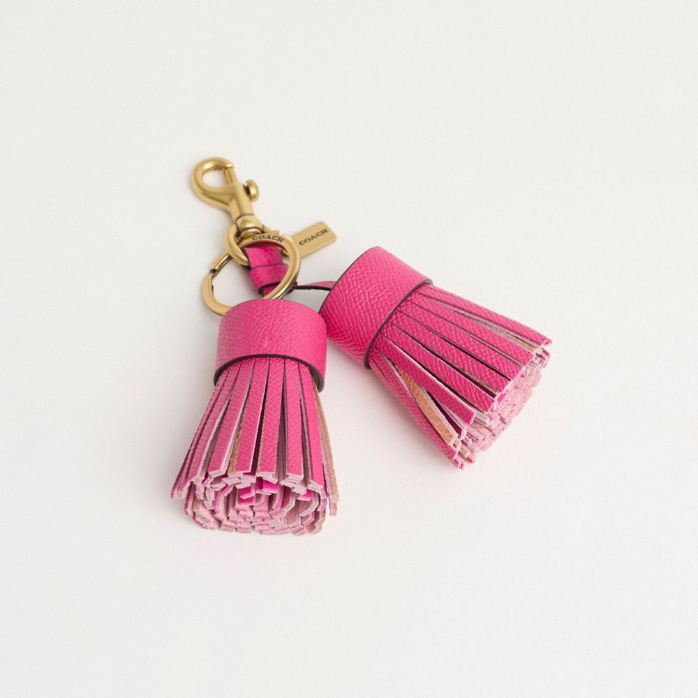 Coach Remade Colorblock Tassel Bag Charm In Pink/multi