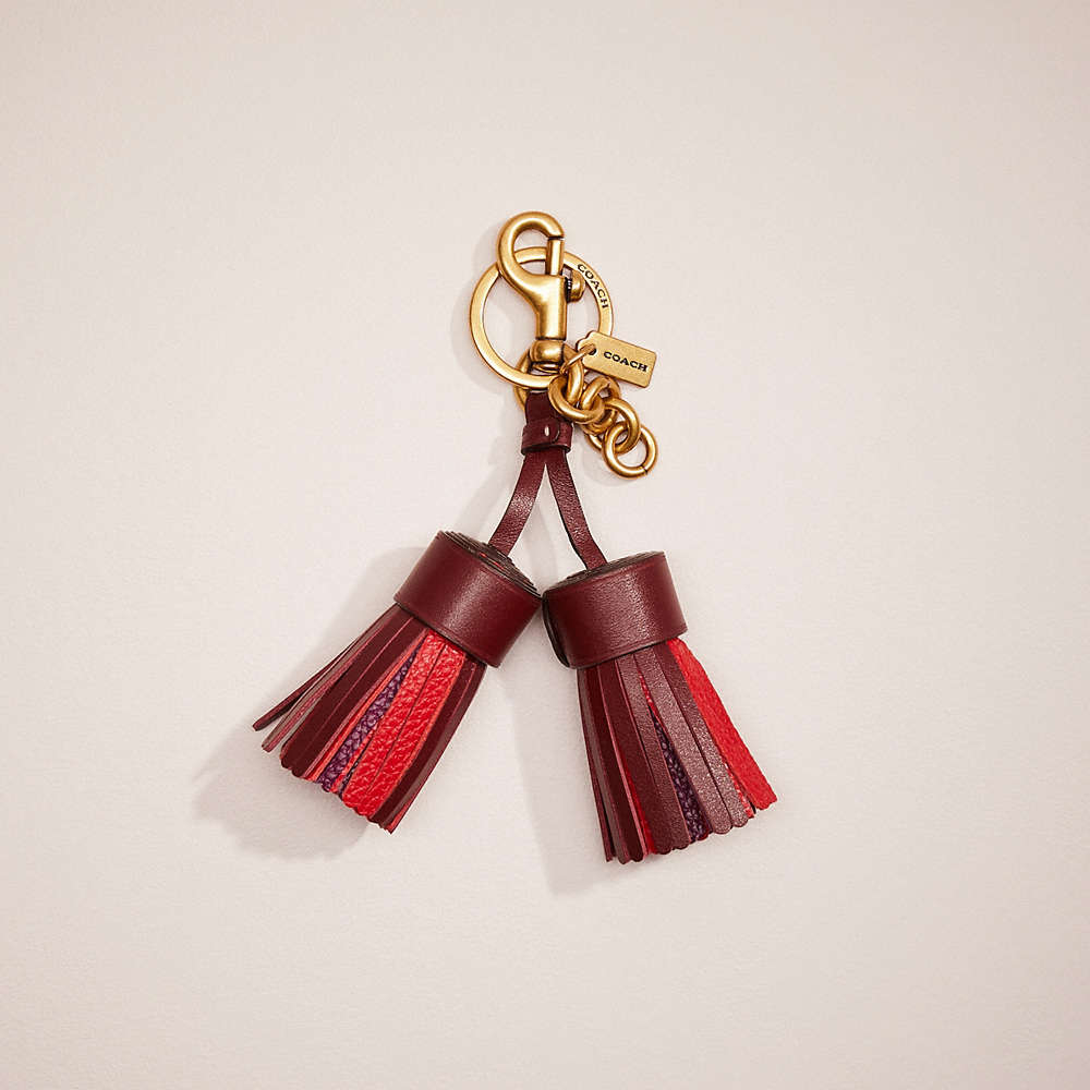 Coach Remade Colorblock Tassel Bag Charm In Red Multi