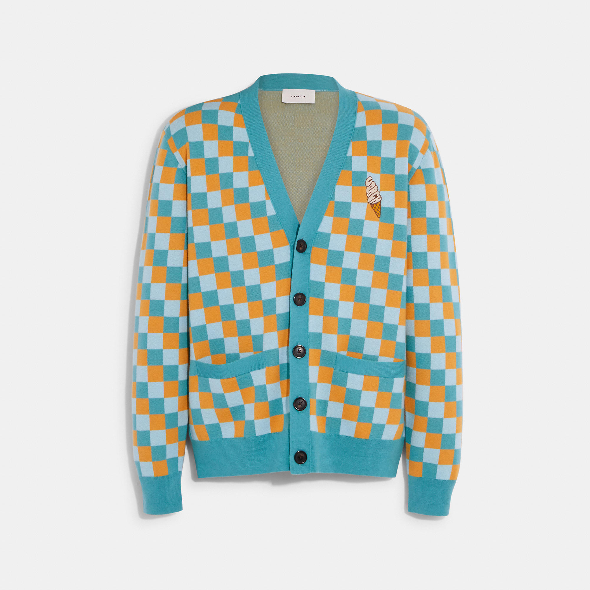 Coach Outlet Ice Cream Checkered Cardigan In Blue
