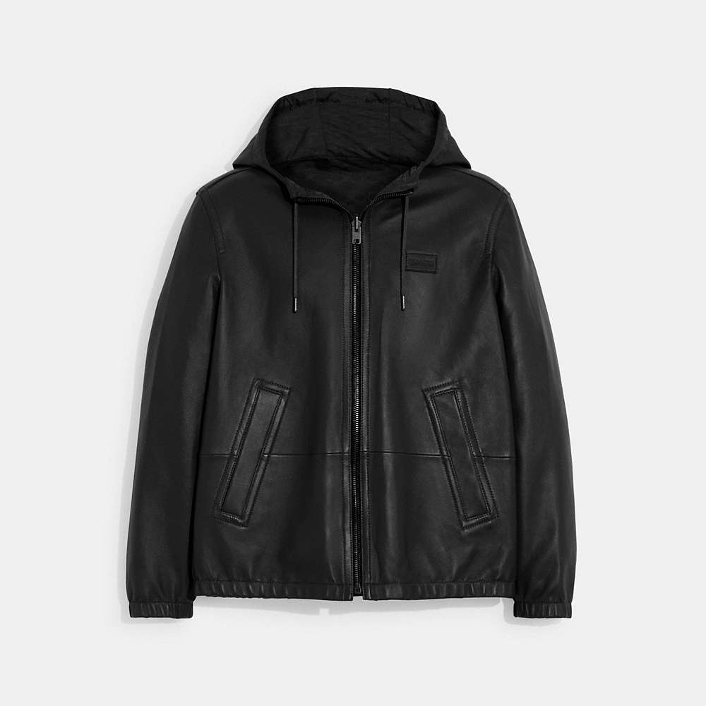 Coach Reversible Leather Jacket In Charcoal Signature/black