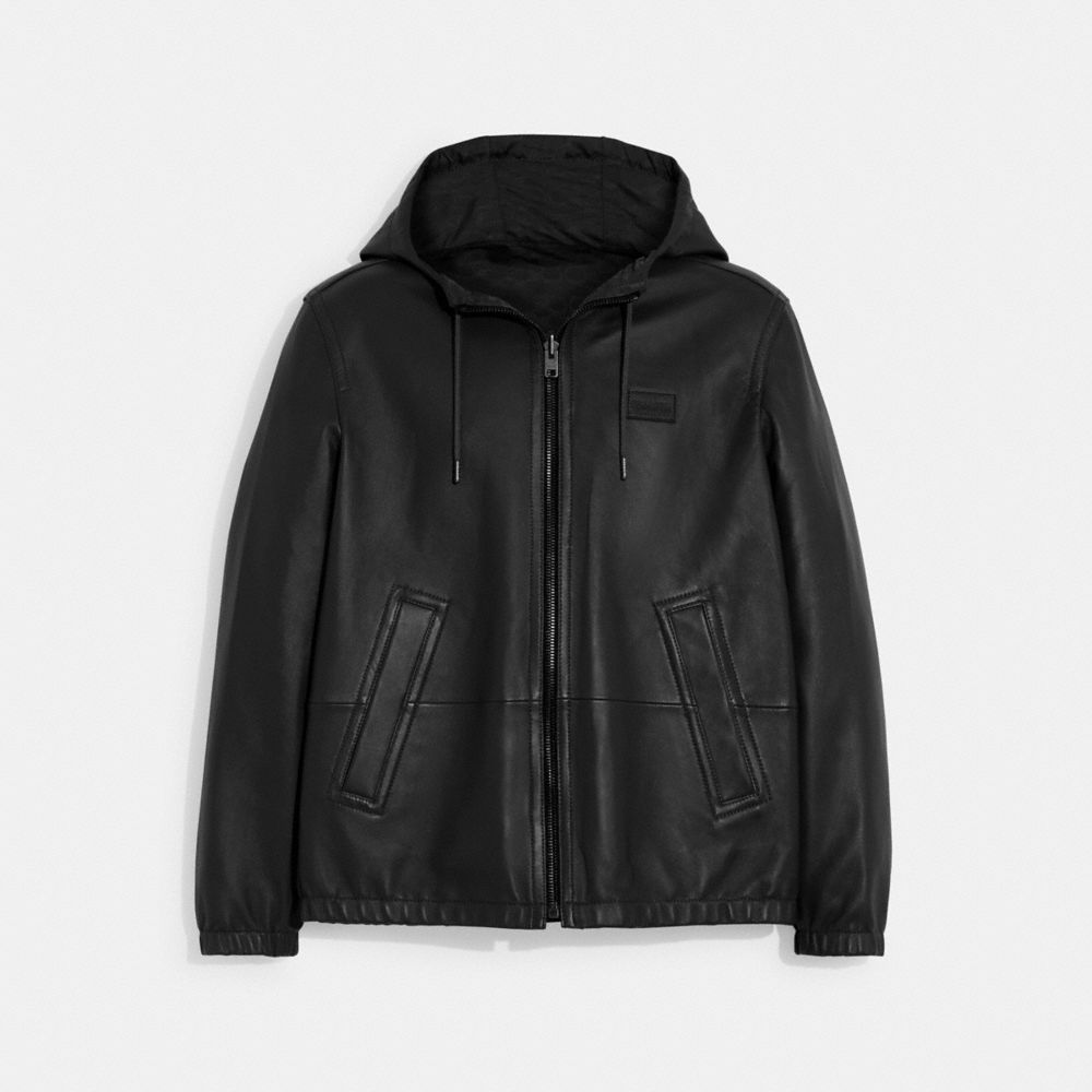 Coach Reversible Leather Jacket In Charcoal Signature/black