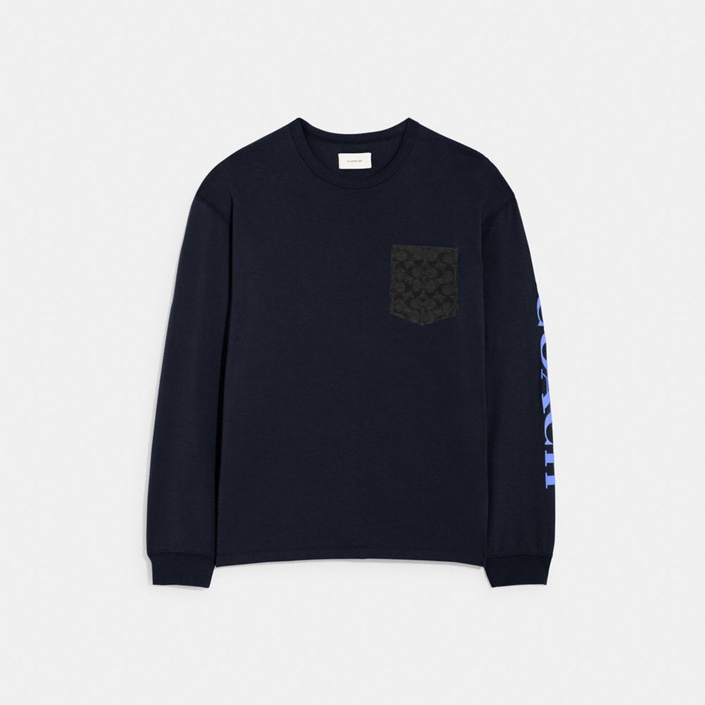 Coach Long Sleeve T Shirt In Organic Cotton In Navy