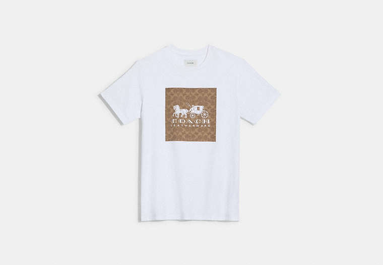 COACH®,SIGNATURE HORSE AND CARRIAGE T-SHIRT IN ORGANIC COTTON,Organic Cotton,White/Tan,Front View