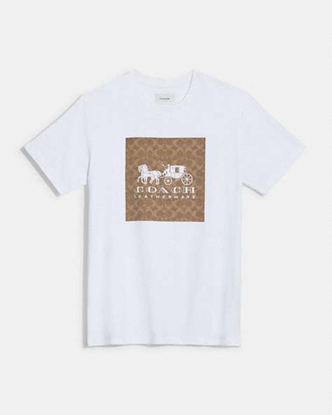 COACH®,SIGNATURE HORSE AND CARRIAGE T-SHIRT IN ORGANIC COTTON,Organic Cotton,White/Tan,Front View
