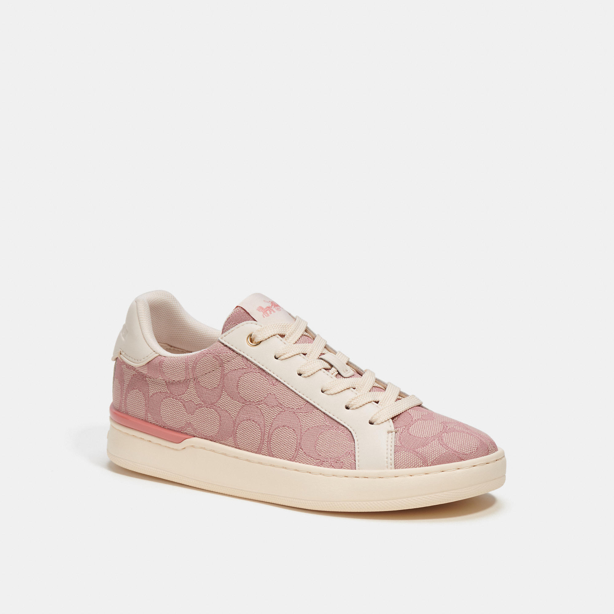 Shop Coach Outlet Clip Low Top In Signature Jacquard In Pink