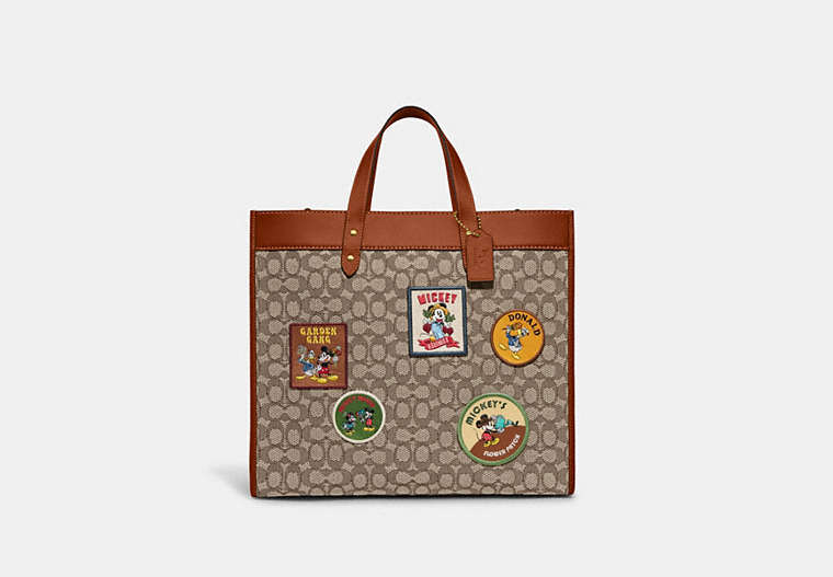 Disney X Coach Field Tote 40 In Signature Textile Jacquard With Patches