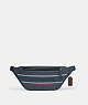 COACH®,WARREN BELT BAG WITH COACH STRIPE,Leather,Gunmetal/Denim Multi,Front View