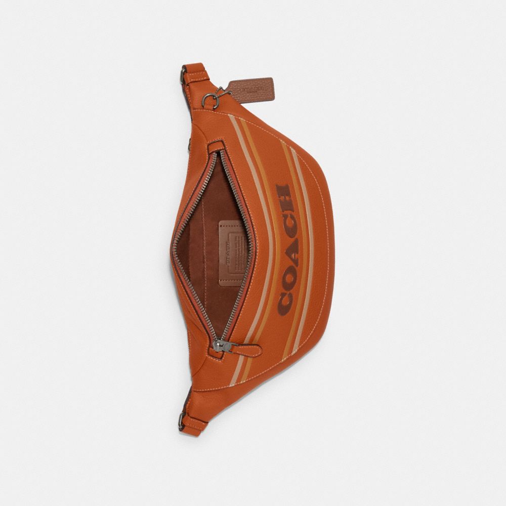 COACH®,WARREN BELT BAG WITH COACH STRIPE,Leather,Black Antique Nickel/Canyon Multi,Inside View,Top View