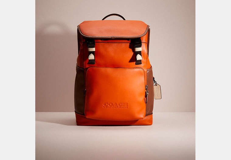 Coach Restored League Flap Backpack In Colorblock In Black Copper/spice Orange Multi