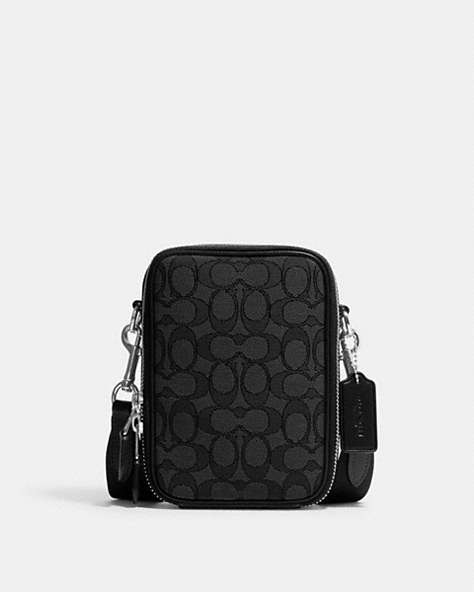 COACH®,STANTON CROSSBODY IN SIGNATURE JACQUARD,Everyday,Silver/Charcoal/Black,Front View