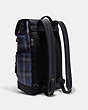 COACH®,TRACK BACKPACK WITH PLAID PRINT AND COACH STAMP,Gunmetal/Midnight Navy Multi,Angle View