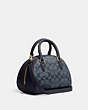 COACH®,SYDNEY SATCHEL IN SIGNATURE CHAMBRAY,Gold/Denim Multi,Angle View