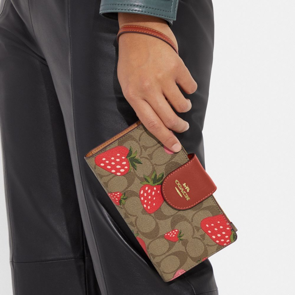Tech Wallet In Signature Canvas With Wild Strawberry Print