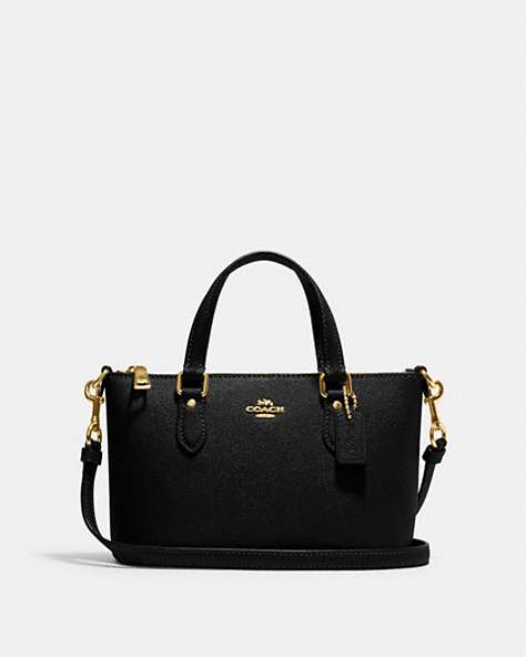 COACH®,MINI GALLERY CROSSBODY,Crossgrain Leather,Gold/Black,Front View