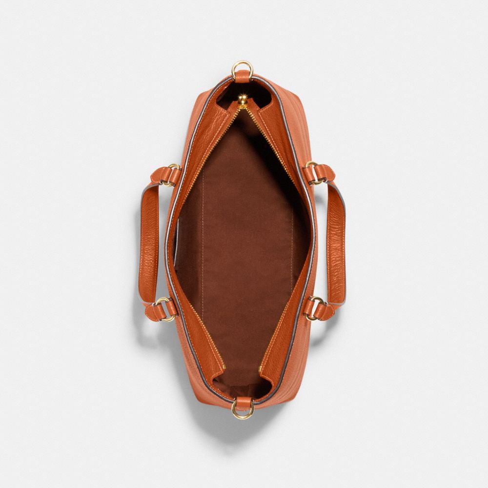 COACH®,LOGAN CARRYALL WITH COACH STRIPE,Leather,Office,Im/Canyon Multi,Inside View,Top View