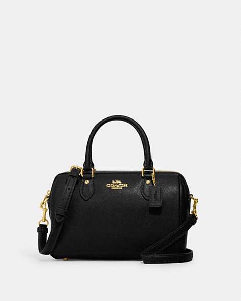 COACH®,ROWAN SATCHEL,Leather,Everyday,Gold/Black,Front View