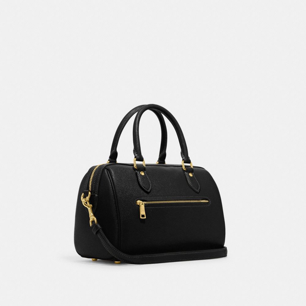 COACH®,Rowan Satchel Bag,Leather,Satchel,Belt,Gold Metal,Casual,Black,Angle View