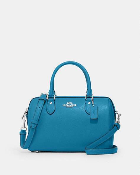 COACH®,ROWAN SATCHEL,Leather,Everyday,Silver/Electric Blue,Front View