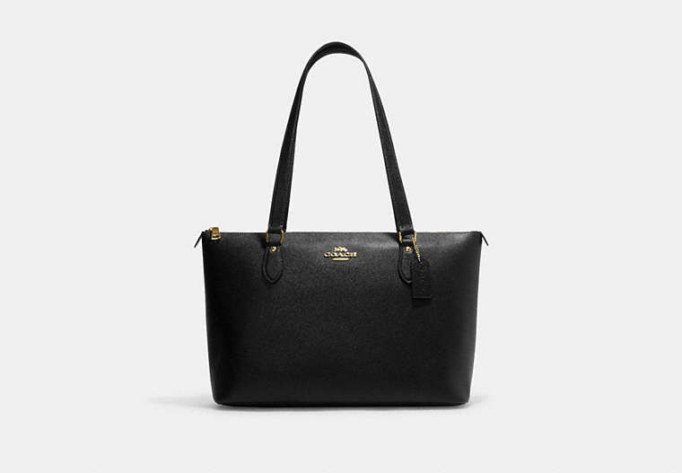 COACH®,GALLERY TOTE,Leather,Large,Everyday,Gold/Black,Front View