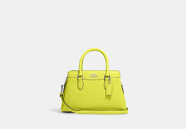 COACH®,MINI DARCIE CARRYALL,Crossgrain Leather,Anniversary,Silver/Bright Yellow,Front View