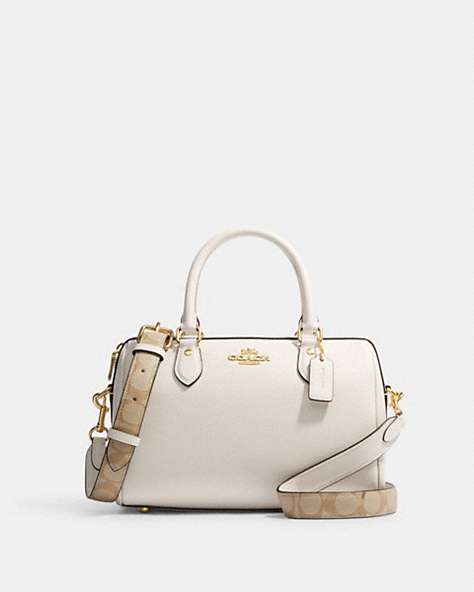 COACH®,ROWAN SATCHEL WITH SIGNATURE CANVAS DETAIL,Gold/Chalk,Front View